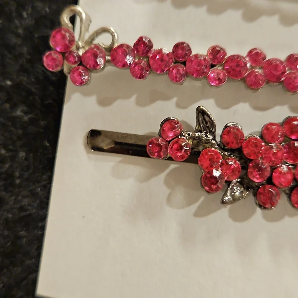 Set Of 4 Pink rhinestone hair pins Special Occasion Bun Braid Prom Party